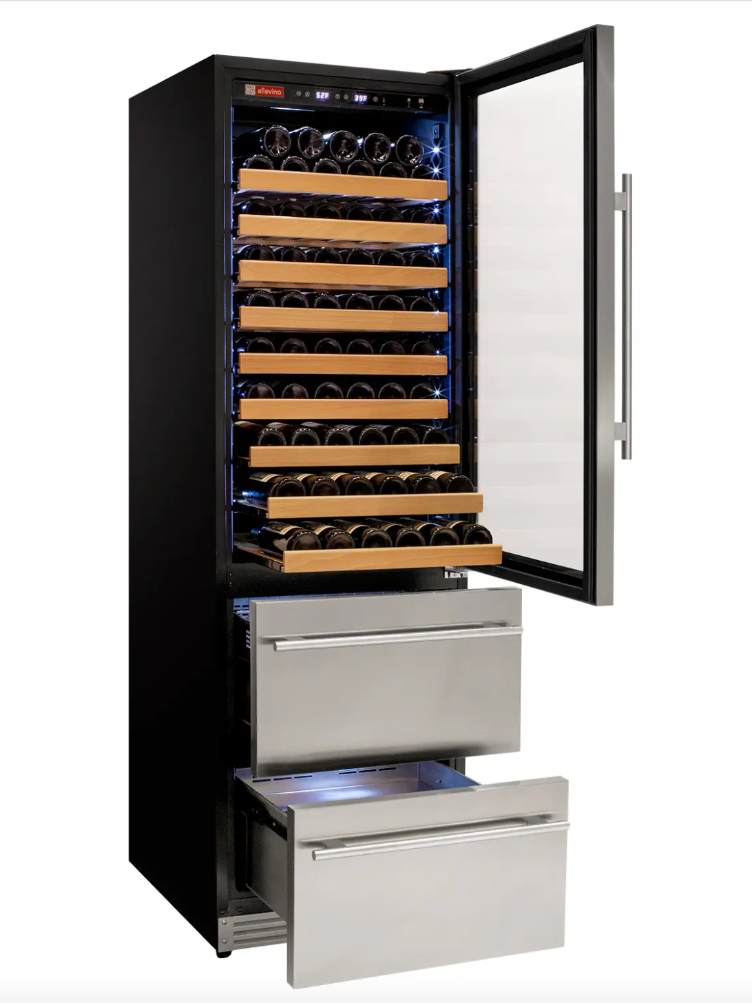 Allavino 108 Bottle Black Wine Refrigerator with Two Refrigerated Drawers