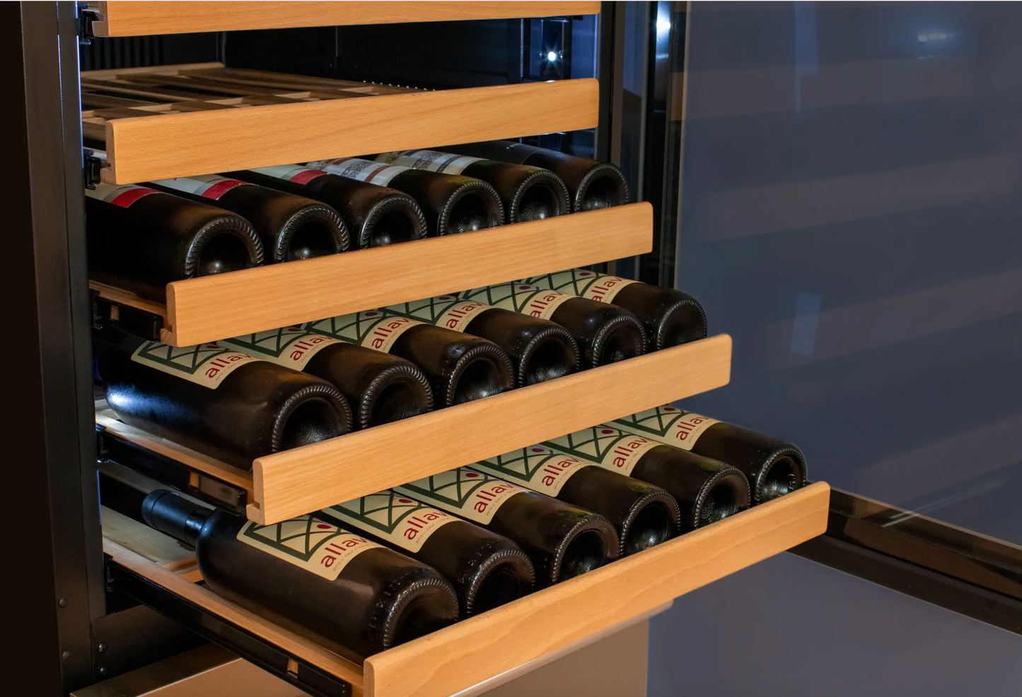 Allavino 108 Bottle Black Wine Refrigerator with Two Refrigerated Drawers
