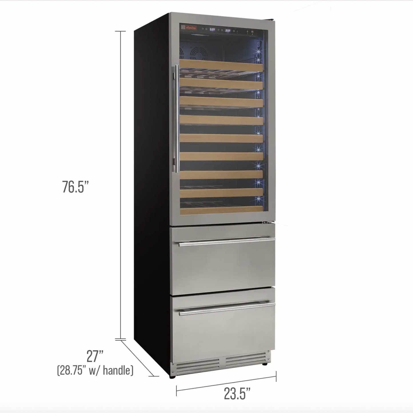 Allavino 108 Bottle Black Wine Refrigerator with Two Refrigerated Drawers