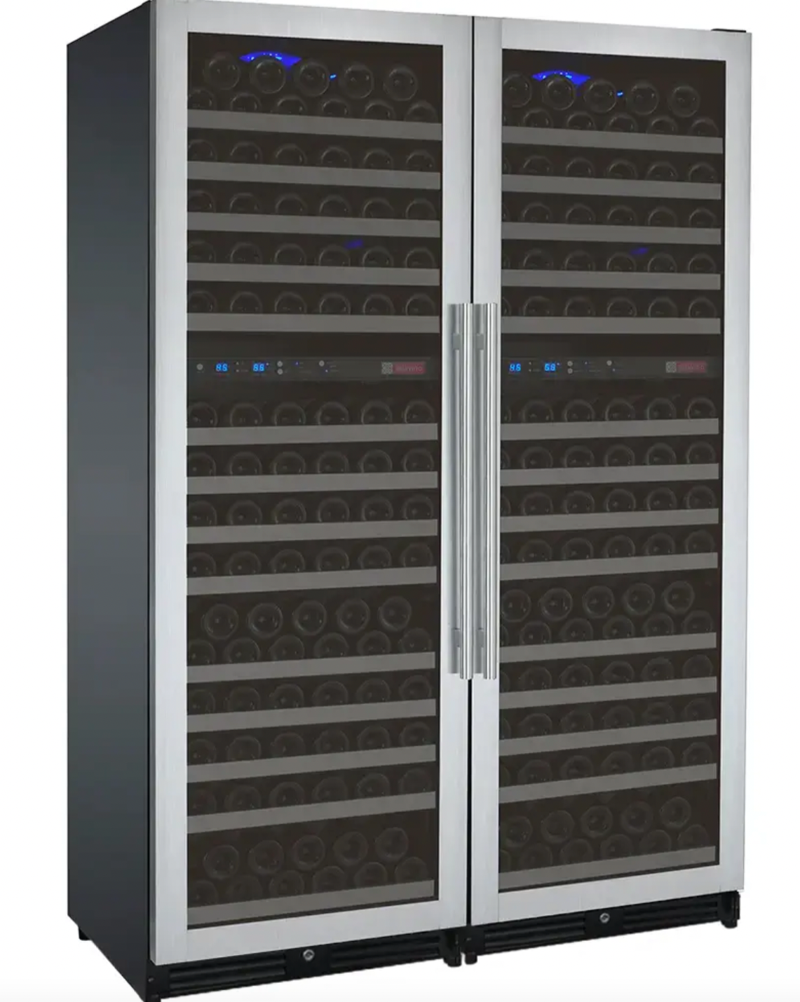 Allavino FlexCount Series 344 Bottle Four Zone Tall Side-by-Side Wine Refrigerators with Black Doors