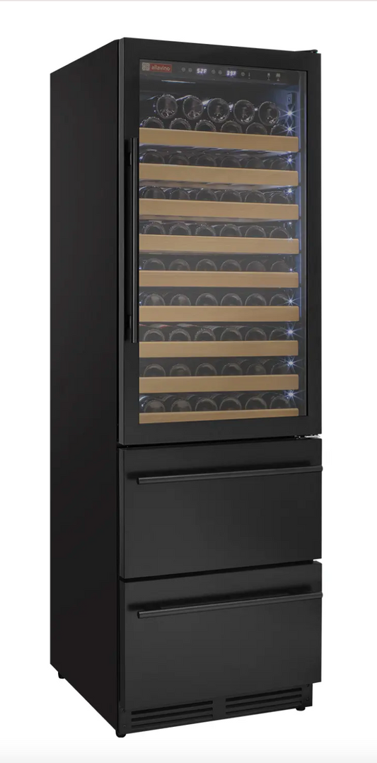 Allavino 108 Bottle Black Wine Refrigerator with Two Refrigerated Drawers