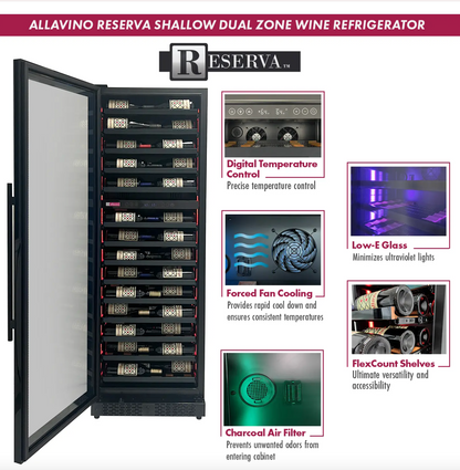 Allavino Reserva Series 67 Bottle Single Zone Shallow Built-in Wine Cooler Refrigerator with Black Glass Door