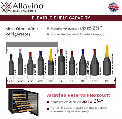Allavino Reserva Series 112 Bottle Dual Zone Built-in Luxury Wine Refrigerator with Stainless Steel Doors - Side-by-Side