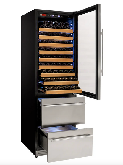 Allavino 108 Bottle Black Wine Refrigerator with Two Refrigerated Drawers
