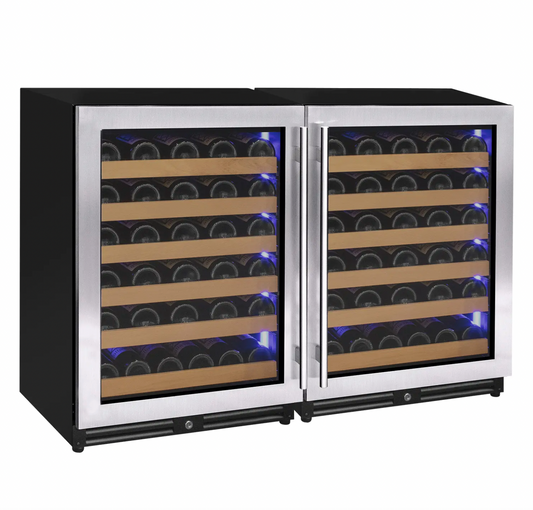Allavino Reserva Series 112 Bottle Dual Zone Built-in Luxury Wine Refrigerator with Stainless Steel Doors - Side-by-Side