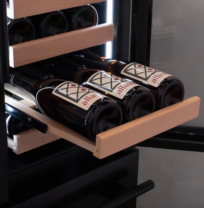 Allavino 100 Bottle Stainless Steel French Doors Dual Zone Wine Refrigerator with Two Refrigerated Drawers