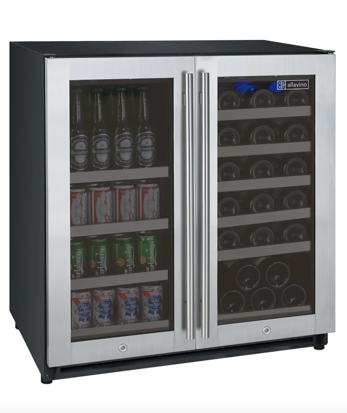 Allavino 30" Wide FlexCount II Tru-Vino 30 Bottle/88 Can Dual Zone Stainless Steel Built-In Wine Refrigerator/Beverage Center