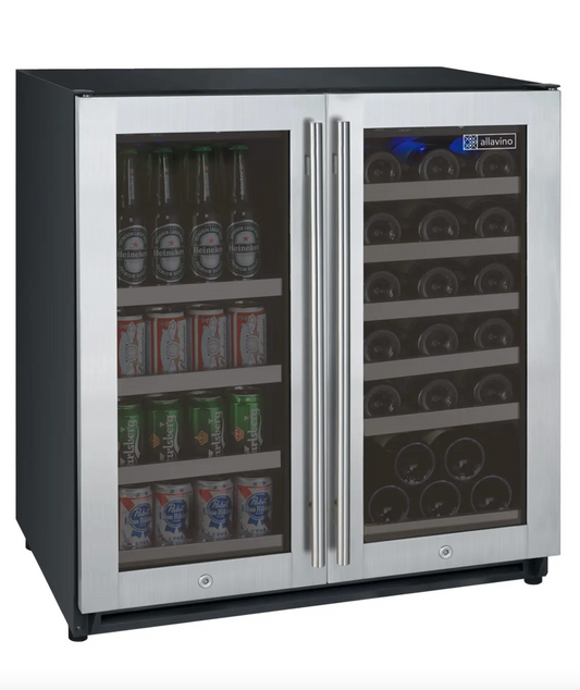 Allavino 30" Wide FlexCount II Tru-Vino 30 Bottle/88 Can Dual Zone Stainless Steel Built-In Wine Refrigerator/Beverage Center