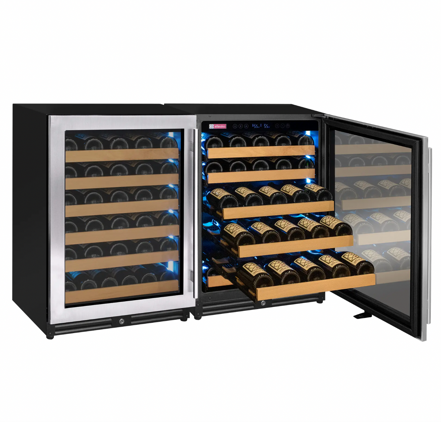 Allavino Reserva Series 112 Bottle Dual Zone Built-in Luxury Wine Refrigerator with Stainless Steel Doors - Side-by-Side