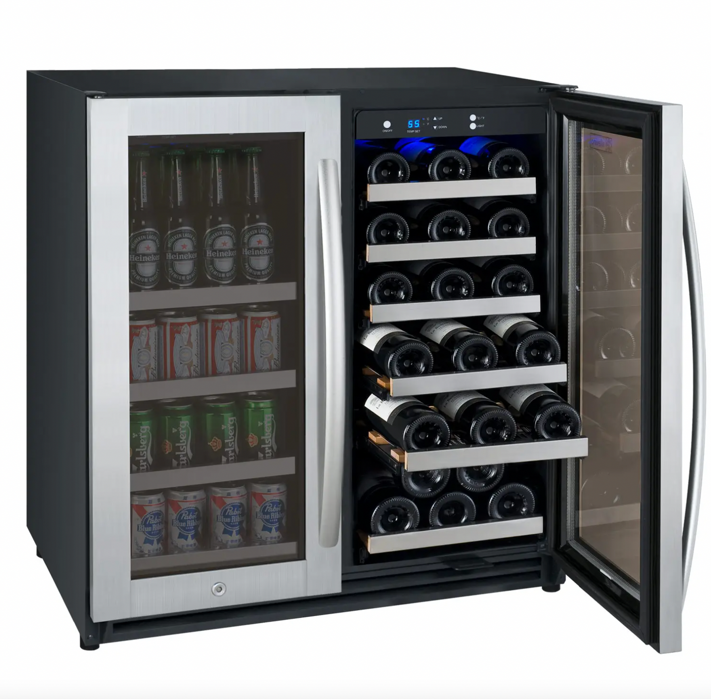 Allavino 30" Wide FlexCount II Tru-Vino 30 Bottle/88 Can Dual Zone Stainless Steel Built-In Wine Refrigerator/Beverage Center