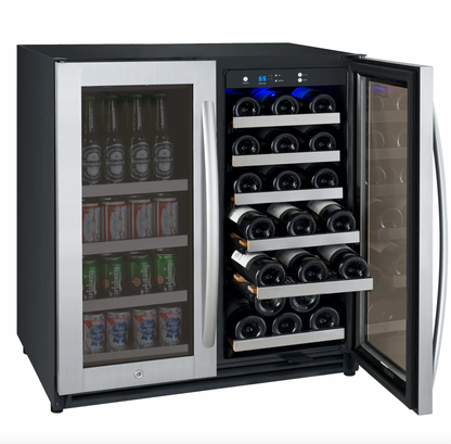 Allavino 30" Wide FlexCount II Tru-Vino 30 Bottle/88 Can Dual Zone Stainless Steel Built-In Wine Refrigerator/Beverage Center