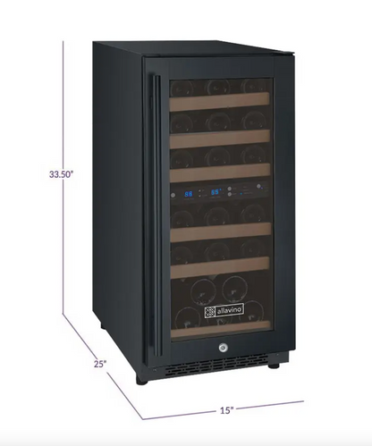 Allavino 15" Wide FlexCount II Tru-Vino 30 Bottle Dual Zone Wine Refrigerator