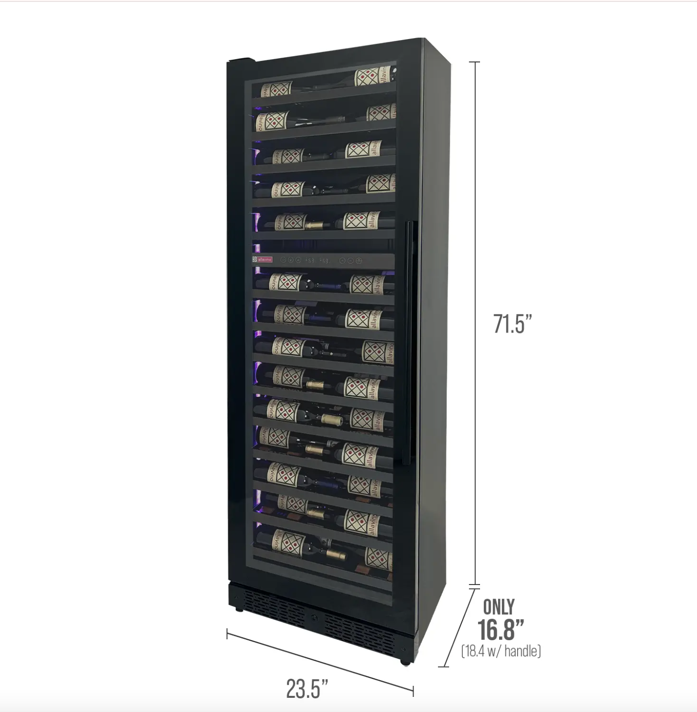 Allavino Reserva Series 67 Bottle Single Zone Shallow Built-in Wine Cooler Refrigerator with Black Glass Door
