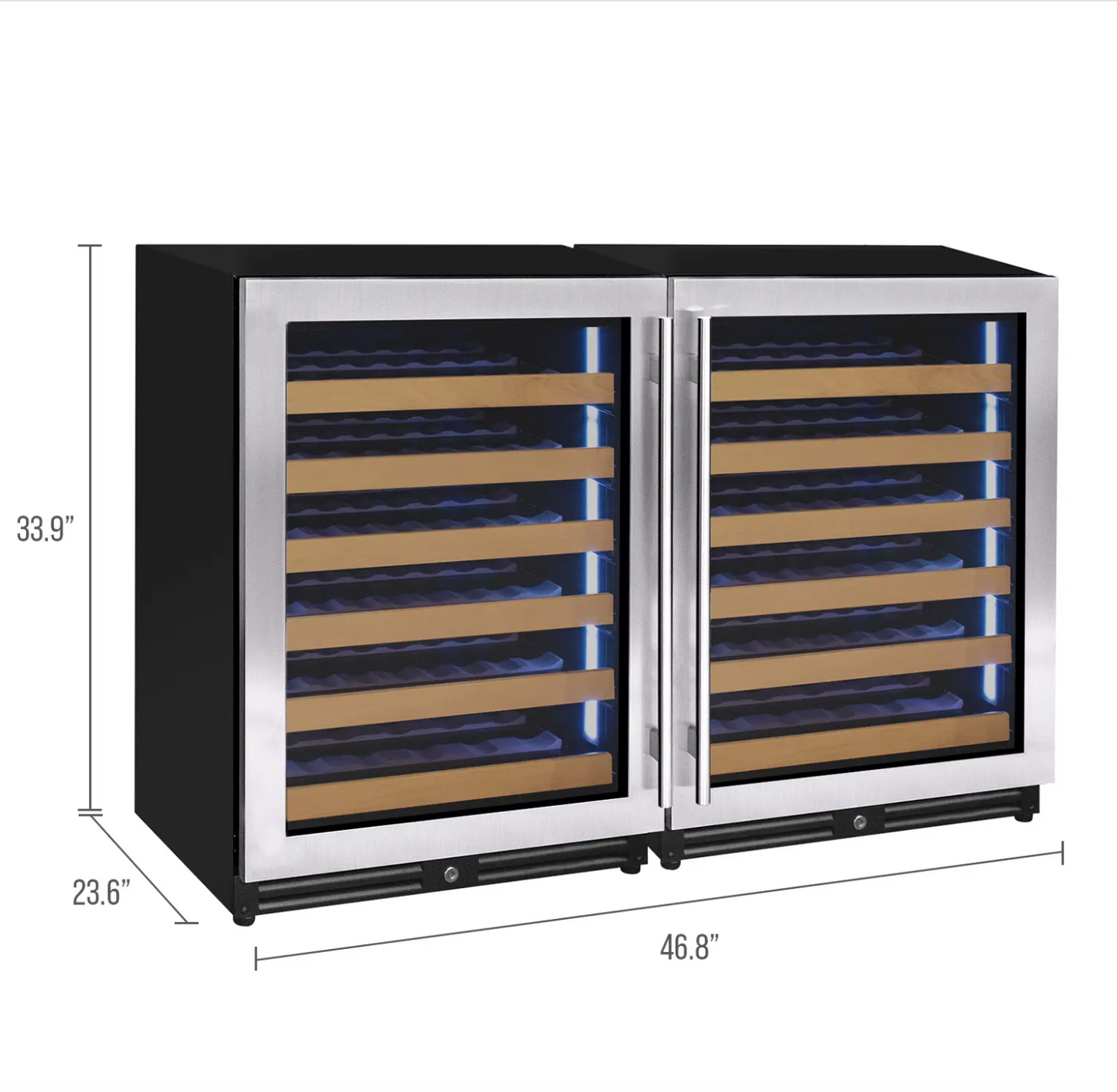 Allavino Reserva Series 112 Bottle Dual Zone Built-in Luxury Wine Refrigerator with Stainless Steel Doors - Side-by-Side