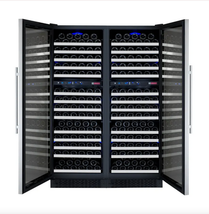 Allavino FlexCount Series 344 Bottle Four Zone Tall Side-by-Side Wine Refrigerators with Black Doors