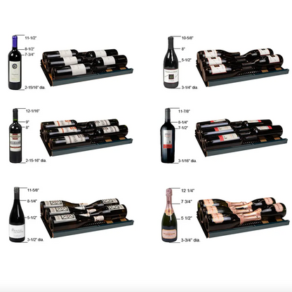 Allavino Reserva Series 134 Bottle 71" Shallow Four Zone Side-by-Side Wine Refrigerators with Black Doors and Wood Front Shelves