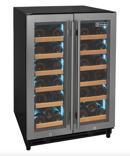 Allavino Reserva Series 36 Bottle Dual Zone Wine Refrigerator with Stainless Steel French Doors