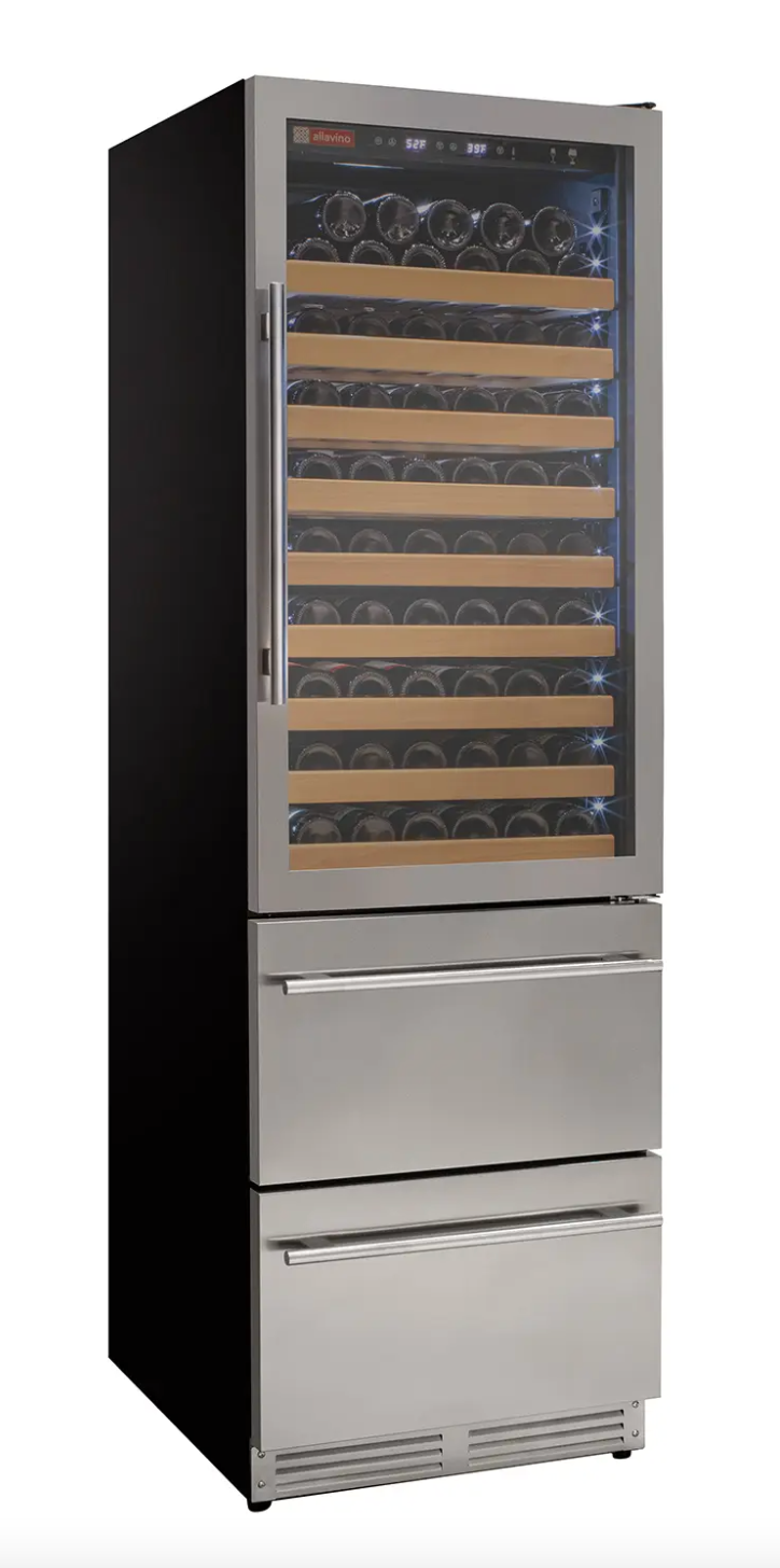 Allavino 108 Bottle Black Wine Refrigerator with Two Refrigerated Drawers