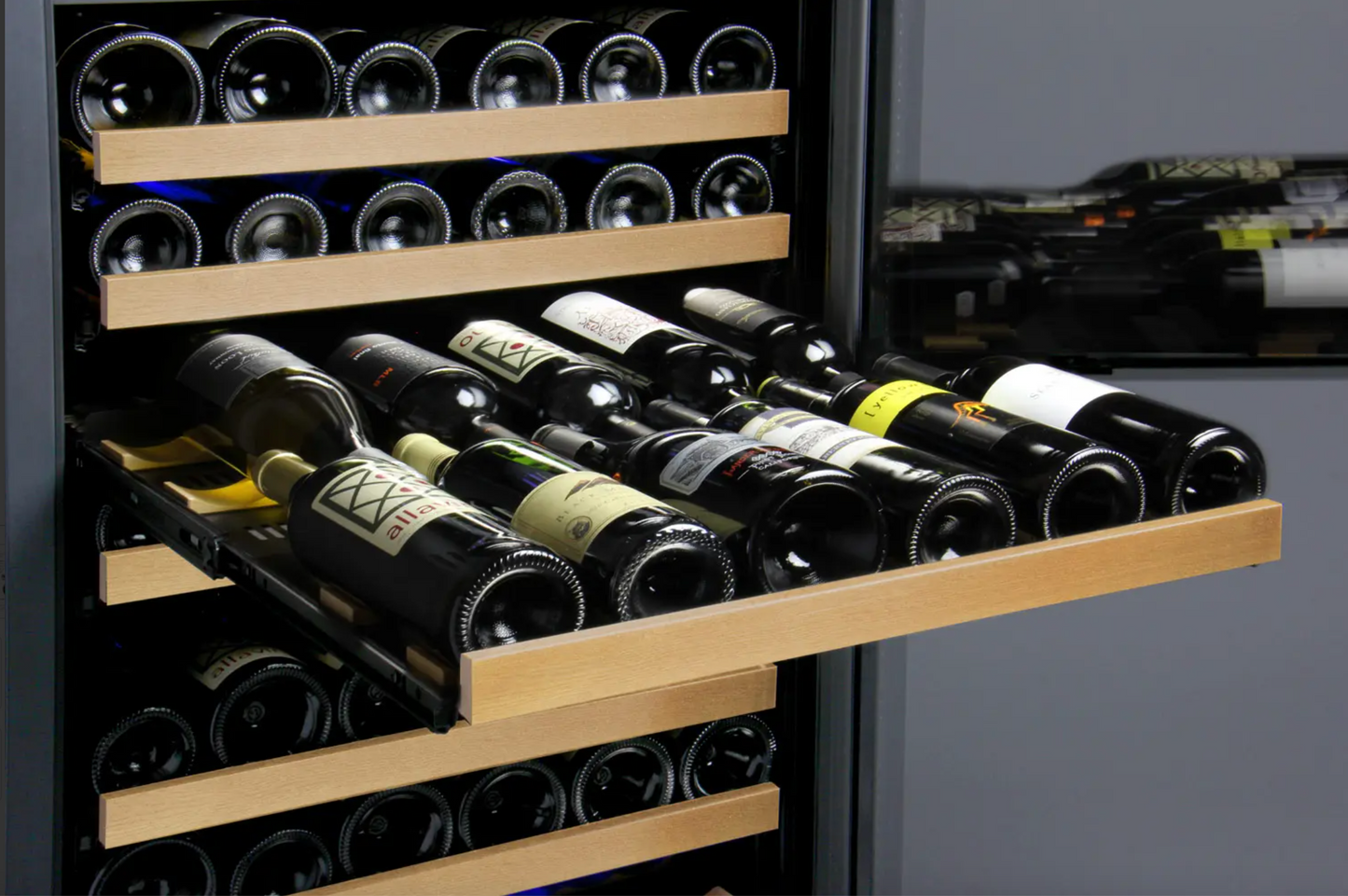 Allavino FlexCount Series 344 Bottle Four Zone Tall Side-by-Side Wine Refrigerators with Black Doors
