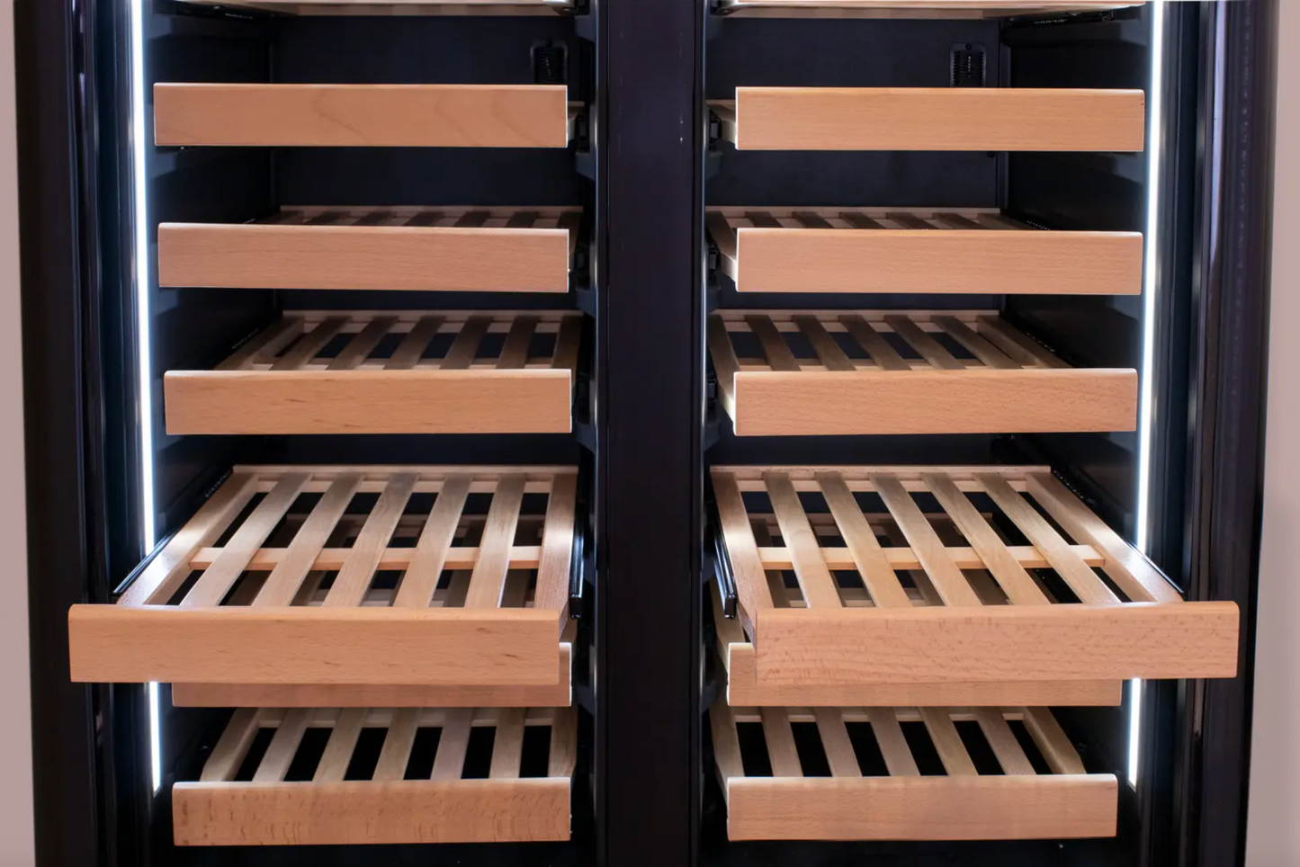 Allavino 100 Bottle Stainless Steel French Doors Dual Zone Wine Refrigerator with Two Refrigerated Drawers