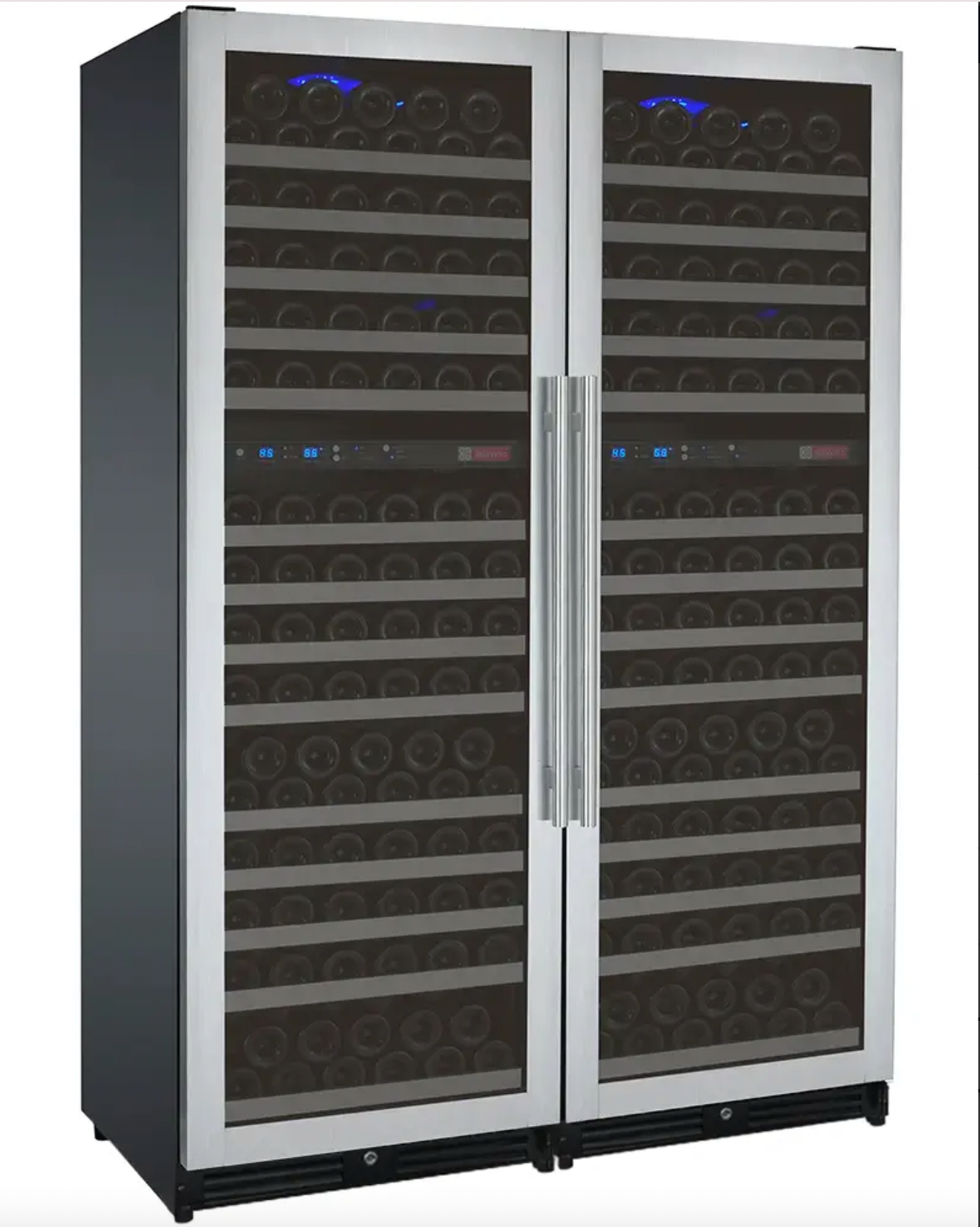 Allavino FlexCount Series 344 Bottle Four Zone Tall Side-by-Side Wine Refrigerators with Black Doors