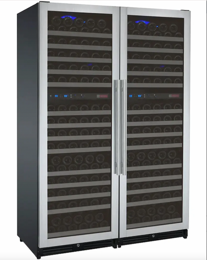 Allavino FlexCount Series 344 Bottle Four Zone Tall Side-by-Side Wine Refrigerators with Black Doors